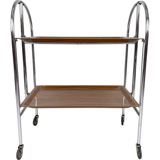 Image 1 of Vintage chrome and plywood folding serving cart, Germany 1950
