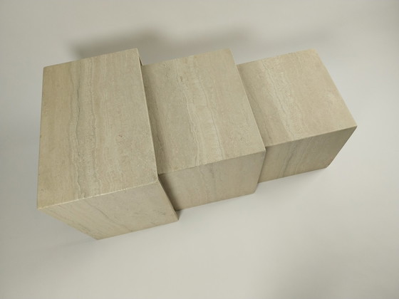 Image 1 of Set Of 3 Italian Travertine Nesting Tables, 1970s