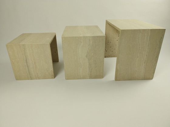 Image 1 of Set Of 3 Italian Travertine Nesting Tables, 1970s