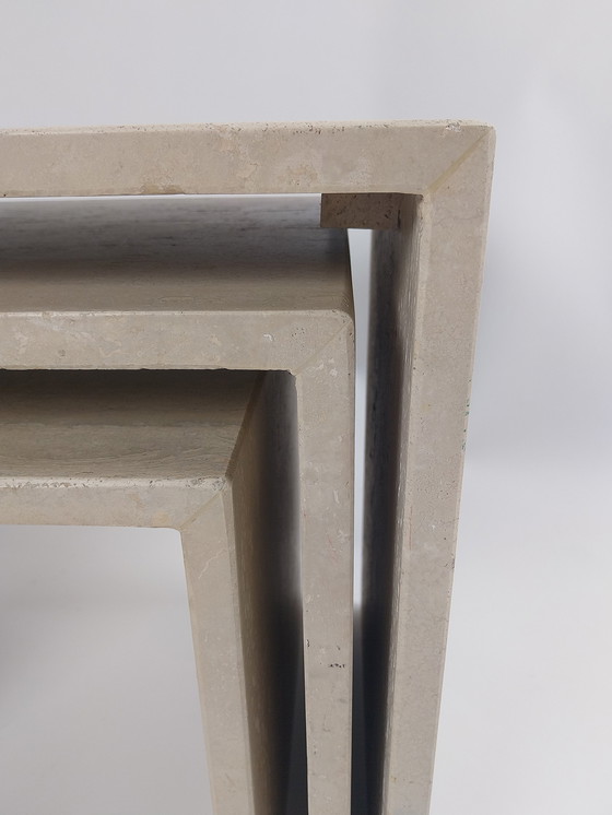 Image 1 of Set Of 3 Italian Travertine Nesting Tables, 1970s