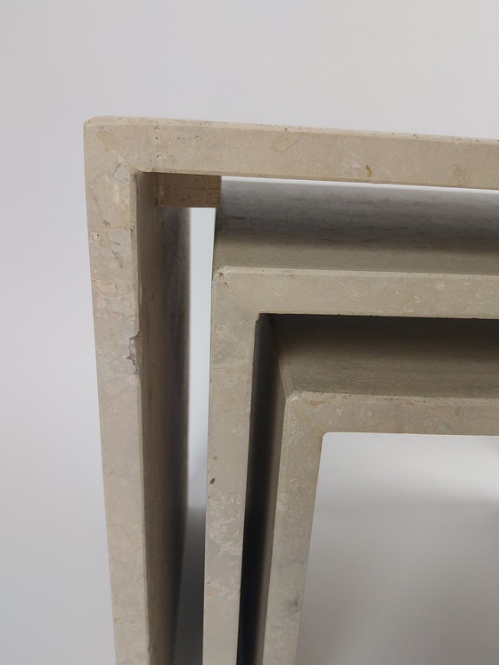 Image 1 of Set Of 3 Italian Travertine Nesting Tables, 1970s