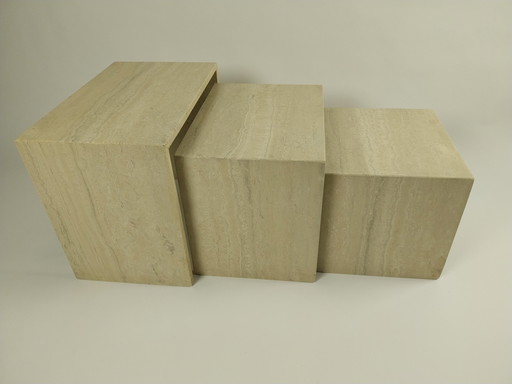 Set Of 3 Italian Travertine Nesting Tables, 1970s