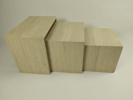 Image 1 of Set Of 3 Italian Travertine Nesting Tables, 1970s