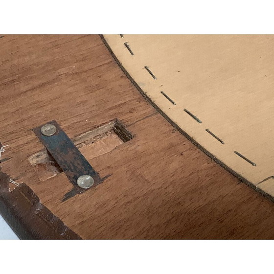 Image 1 of Vintage wooden wall mirror covered in brown faux leather, 1970