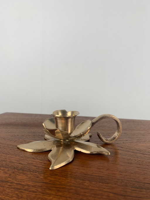 Brass Flower Candle Holder With Handle, 1960