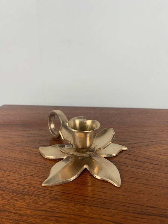 Image 1 of Brass Flower Candle Holder With Handle, 1960