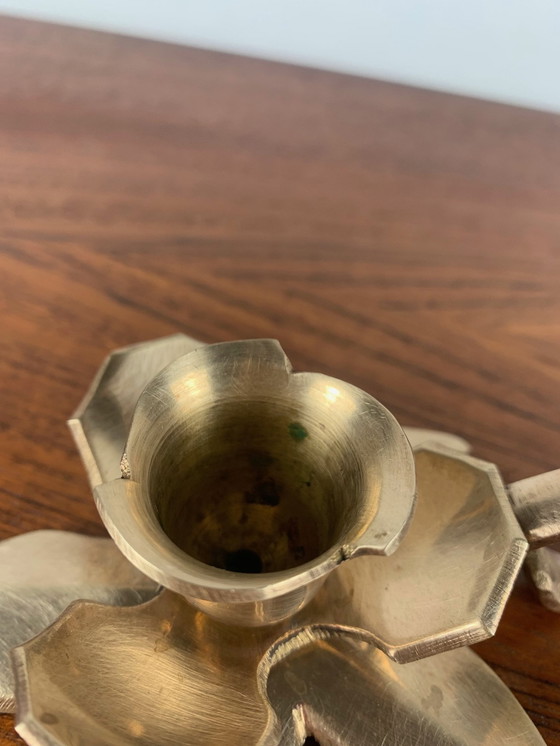 Image 1 of Brass Flower Candle Holder With Handle, 1960