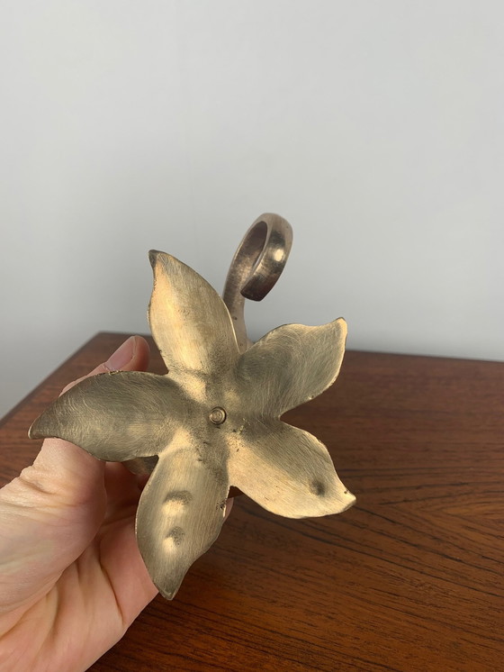 Image 1 of Brass Flower Candle Holder With Handle, 1960