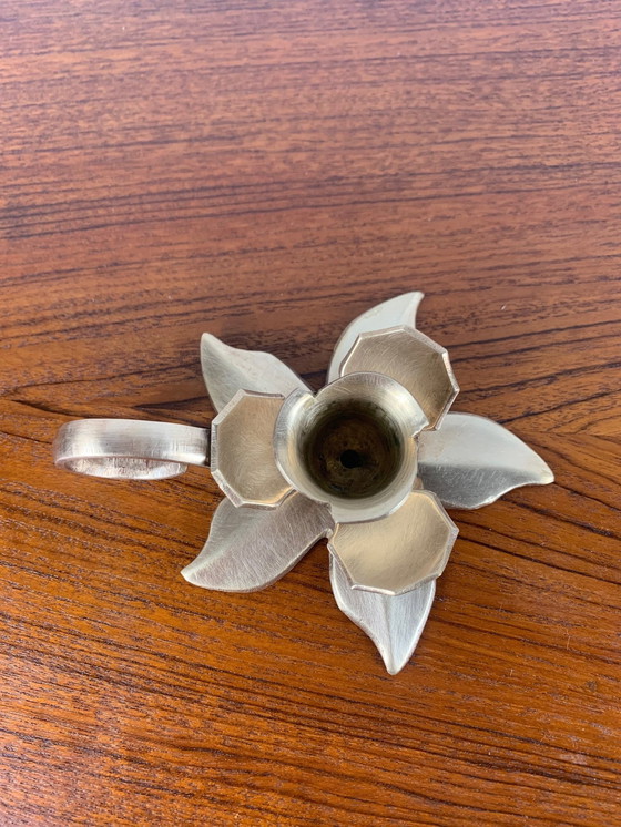 Image 1 of Brass Flower Candle Holder With Handle, 1960