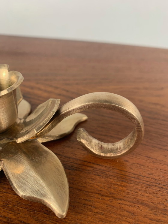 Image 1 of Brass Flower Candle Holder With Handle, 1960