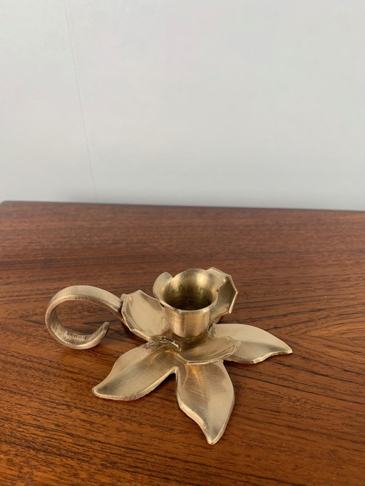 Brass Flower Candle Holder With Handle, 1960