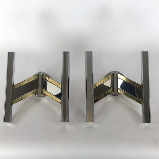 Pair of vintage brass and chrome Sciolari sconces, 1970
