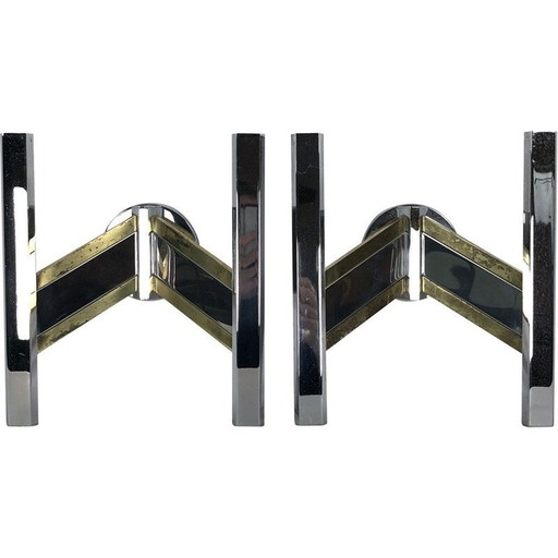 Pair of vintage brass and chrome Sciolari sconces, 1970