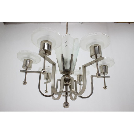 Image 1 of Lampada a sospensione vintage Bauhaus Art Déco in cromo funzionalismo, Cecoslovacchia 1930
