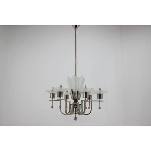 Art Deco vintage bauhaus suspension in chrome functionalism, Czechoslovakia 1930