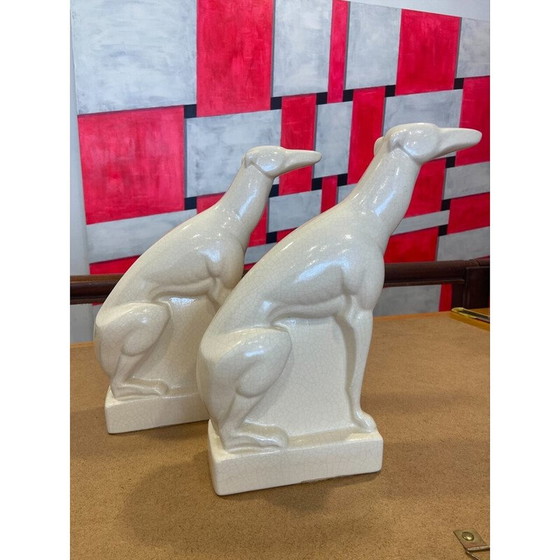 Image 1 of Pair of vintage greyhounds in ceramic by Charles Lemanceau, 1925