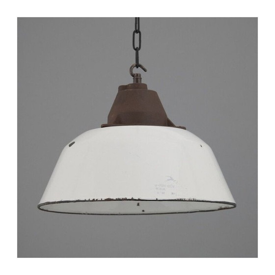 Image 1 of Vintage factory steel pendant lamp, Hungary