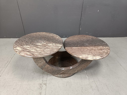 Mesa de centro vintage de mármol de dos niveles, década de 1970 