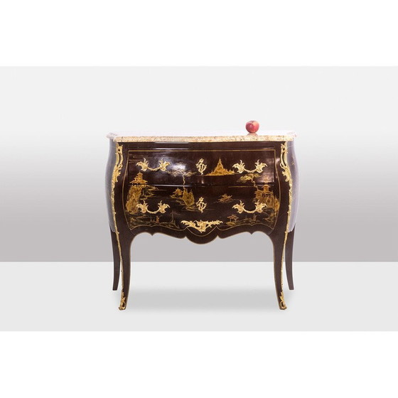 Image 1 of Pair of vintage "sautéuse" chests of drawers in lacquer and bronze, 1950