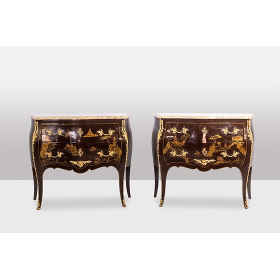 Image 1 of Pair of vintage "sautéuse" chests of drawers in lacquer and bronze, 1950
