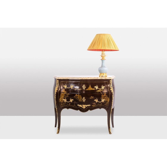 Image 1 of Pair of vintage "sautéuse" chests of drawers in lacquer and bronze, 1950