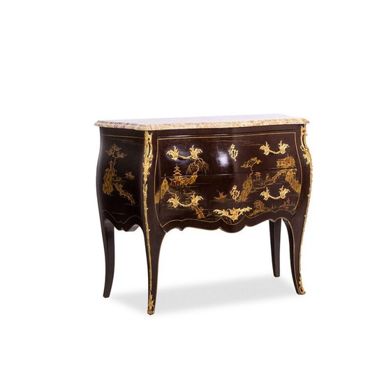 Image 1 of Pair of vintage "sautéuse" chests of drawers in lacquer and bronze, 1950