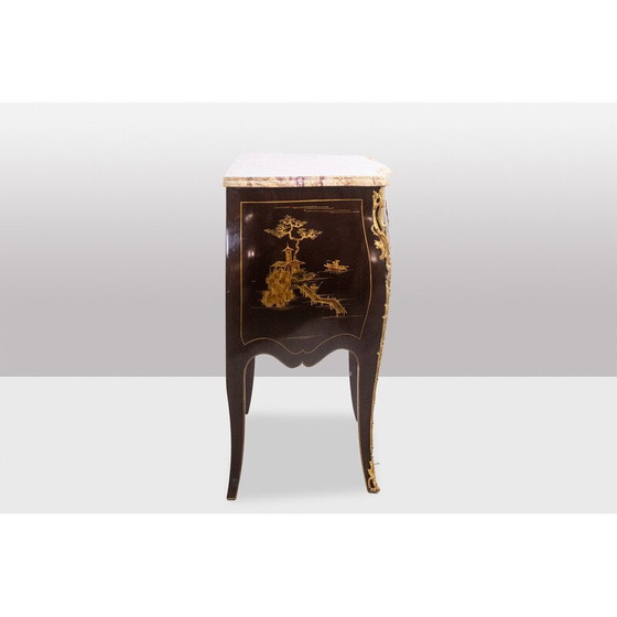 Image 1 of Pair of vintage "sautéuse" chests of drawers in lacquer and bronze, 1950