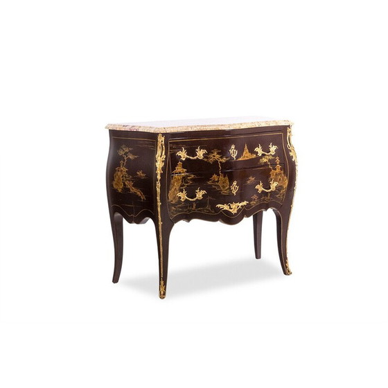 Image 1 of Pair of vintage "sautéuse" chests of drawers in lacquer and bronze, 1950
