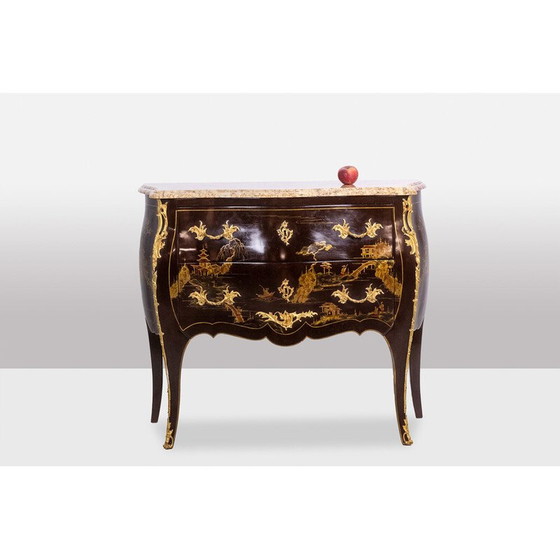 Image 1 of Pair of vintage "sautéuse" chests of drawers in lacquer and bronze, 1950