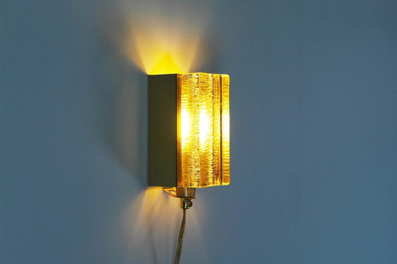 Image 1 of 1X Brass & Amber Glass Glass Wall Lights By Vitrika – Model Atlactic