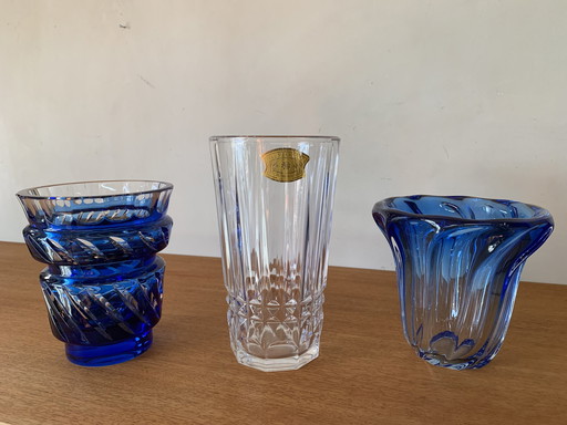 3x Val Saint Lambert crystal vases