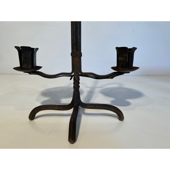 Image 1 of Vintage wrought iron candelabra with 2 lights, France 1950