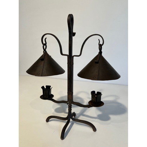 Vintage wrought iron candelabra with 2 lights, France 1950