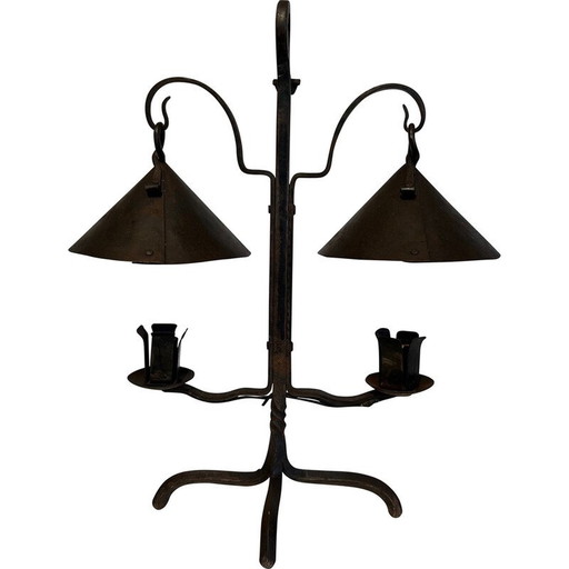 Vintage wrought iron candelabra with 2 lights, France 1950