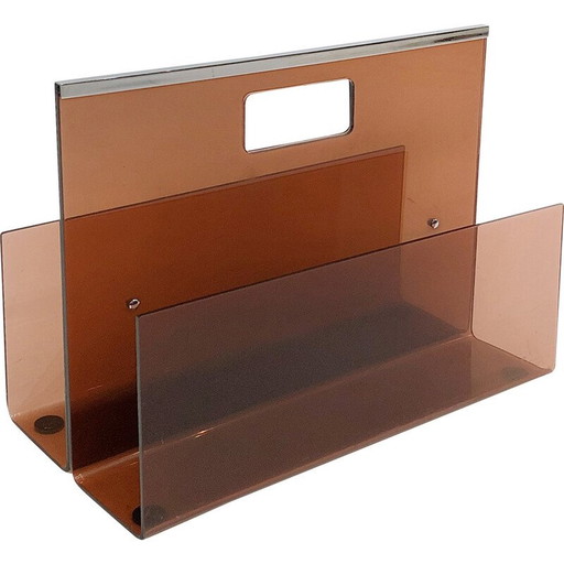 Vintage smoked acrylic magazine rack by Michel Dumas for Roche Bobois, France 1970