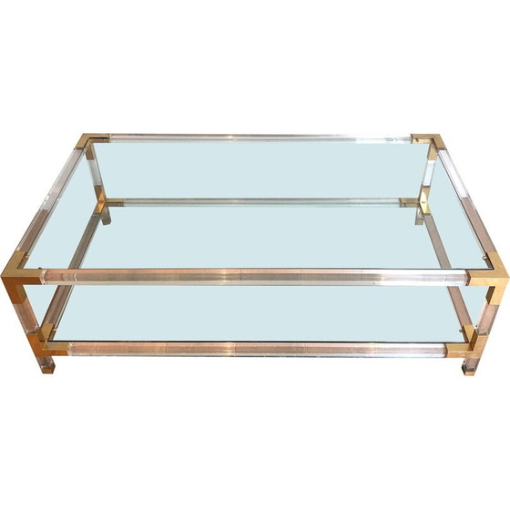 Image 1 of Coppia di estremità di divano cromate vintage con piani in vetro, 1970