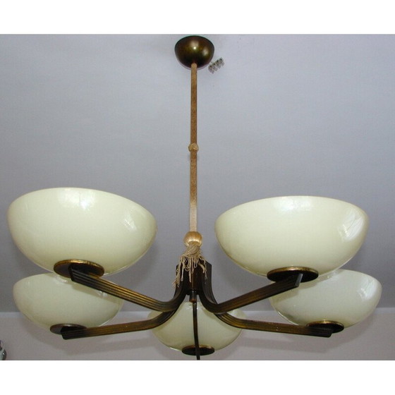 Image 1 of Vintage brass chandelier, 1930