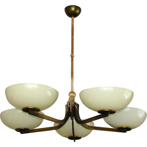 Image 1 of Vintage brass chandelier, 1930