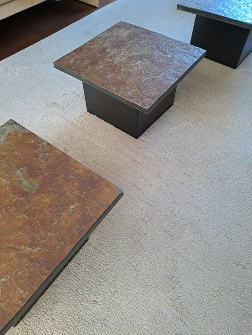 3x Vintage Salon Or Side Tables Norwegian Slate