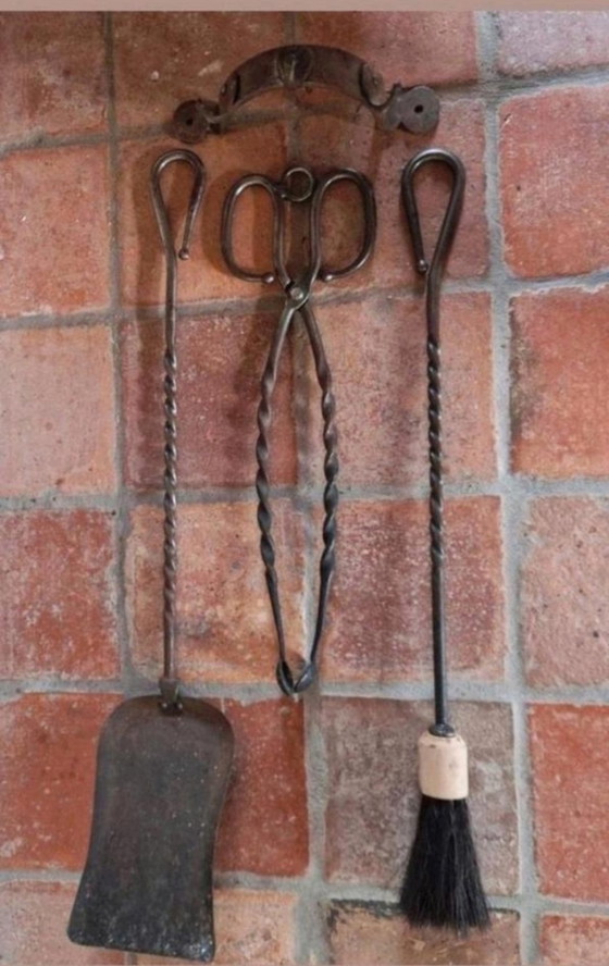 Image 1 of Brutalist Wrought Iron Hanging Fireplace Set, Fireplace Set