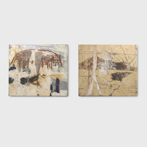 Set of 2 Abstract Paintings Titled “Fyrhat” by the Belgian Artist Nico de Guchtenaere