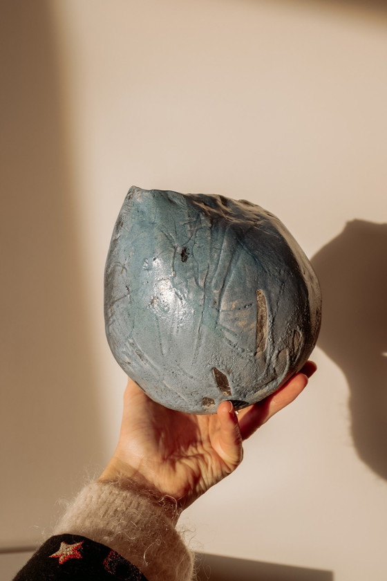 Image 1 of Vaso in ceramica blu vintage fatto a mano
