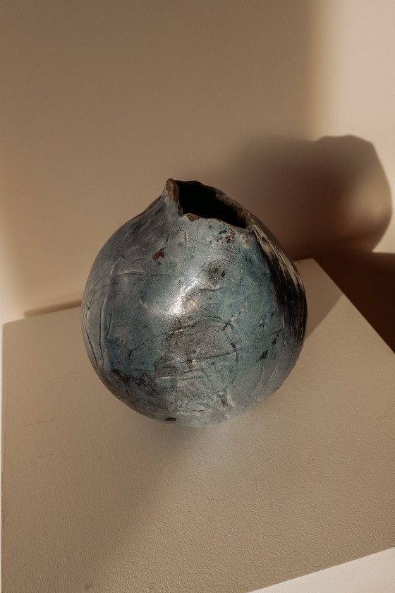 Image 1 of Vaso in ceramica blu vintage fatto a mano