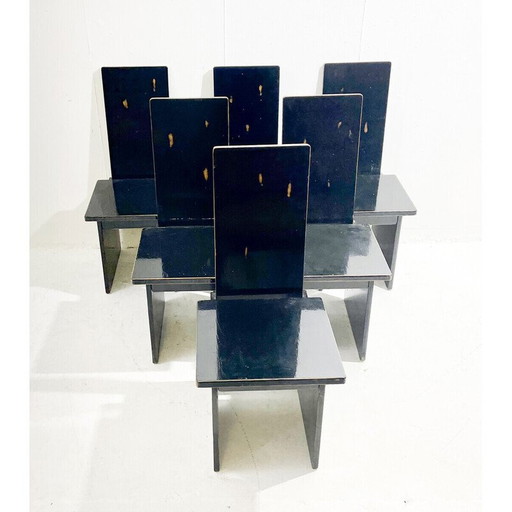 Set of 6 vintage black wooden chairs, Hungary 1930s