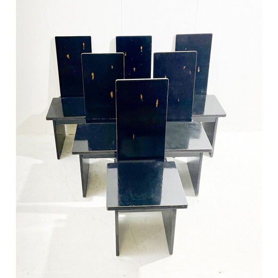 Image 1 of Set of 6 vintage black wooden chairs, Hungary 1930s