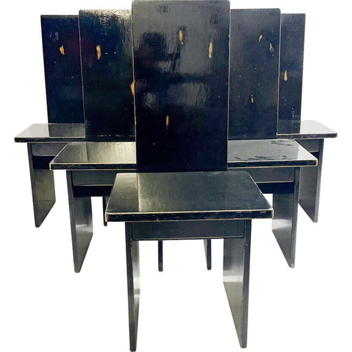 Set of 6 vintage black wooden chairs, Hungary 1930s