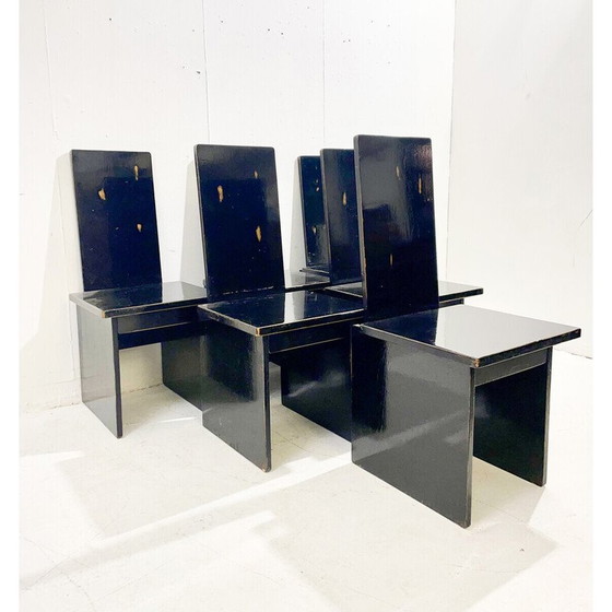 Image 1 of Set of 6 vintage black wooden chairs, Hungary 1930s