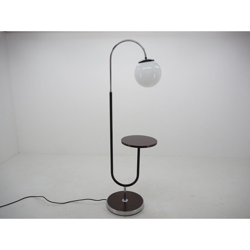 Vintage Art Deco chrome and wood floor lamp by Jindrich Halabala, Czechoslovakia 1930