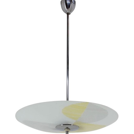 Vintage glass and metal suspension lamp, Czechoslovakia 1960