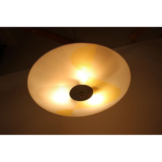 Image 1 of Vintage glass and metal suspension lamp, Czechoslovakia 1960